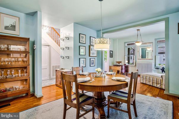 Dining room, Interior, Pendant Lights, Wood Texture Flooring