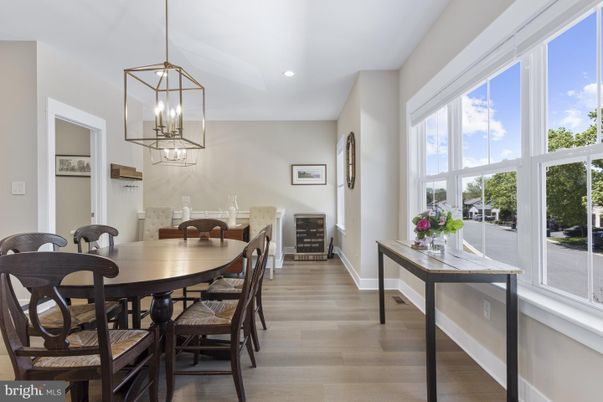 Dining room, Interior, Pendant Lights, Recessed Lighting, Wood Texture Flooring