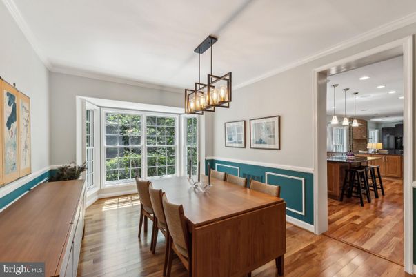 Dining room, Interior, Kitchen, Pendant Lights, Recessed Lighting, Wood Texture Flooring