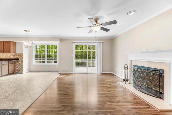 Empty room, Fireplace, Interior, Pendant Lights, Wood Texture Flooring