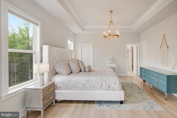Bedroom, Chandelier, Interior, Pendant Lights, Wood Texture Flooring