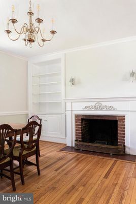 Chandelier, Dining room, Fireplace, Interior, Wood Texture Flooring