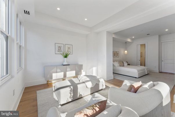 Bedroom, Interior, Pendant Lights, Recessed Lighting, Wood Texture Flooring
