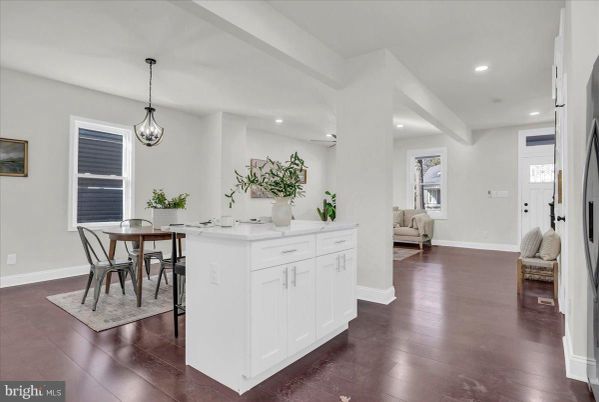 Dining room, Interior, Pendant Lights, Recessed Lighting, Wood Texture Flooring