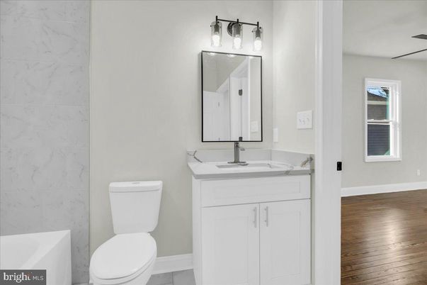 Bathroom, Interior, Marble Walls, Wood Texture Flooring