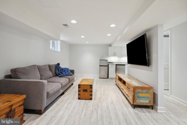 Interior, Kitchen, Living room, Recessed Lighting, Stainless Steel Appliances, Wood Texture Flooring