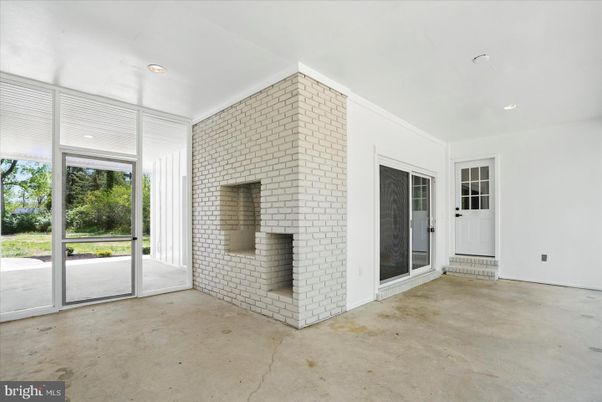 Empty room, Fireplace, Interior, Recessed Lighting, Stone Walls