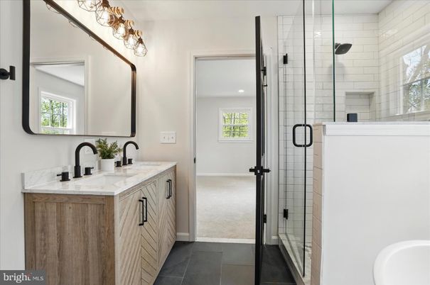 Bathroom, Dual Sink Vanities, Glass Shower, Interior, Recessed Lighting