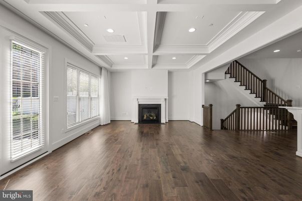 Empty room, Fireplace, Interior, Recessed Lighting, Wood Texture Flooring