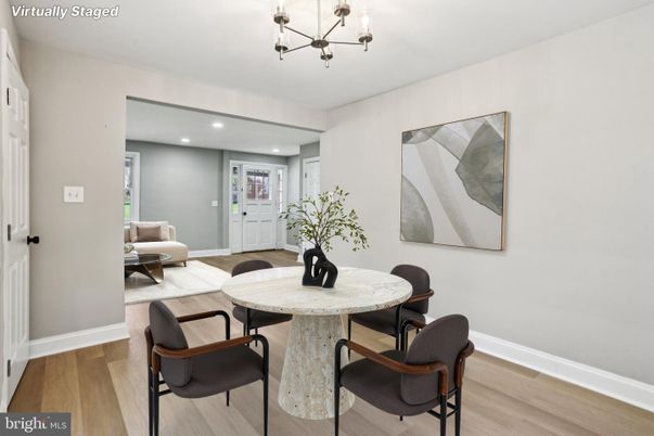 Dining room, Interior, Pendant Lights, Recessed Lighting, Wood Texture Flooring