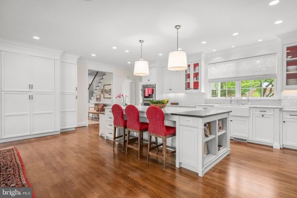 Dining room, Interior, Kitchen, Pendant Lights, Recessed Lighting, Wood Texture Flooring