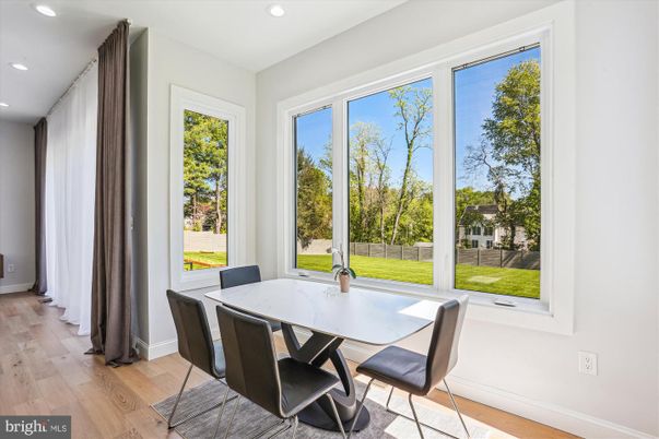 Dining room, Interior, Recessed Lighting, Wood Texture Flooring