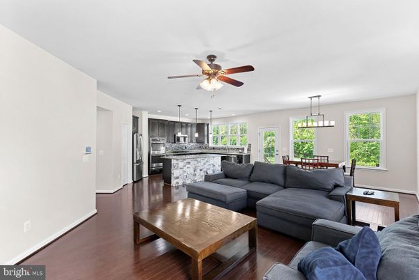 Dining room, Interior, Kitchen, Living room, Pendant Lights, Stainless Steel Appliances, Wood Texture Flooring