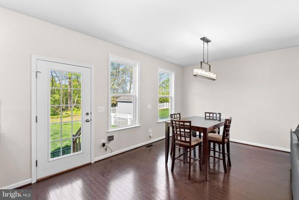 Dining room, Interior, Pendant Lights, Wood Texture Flooring