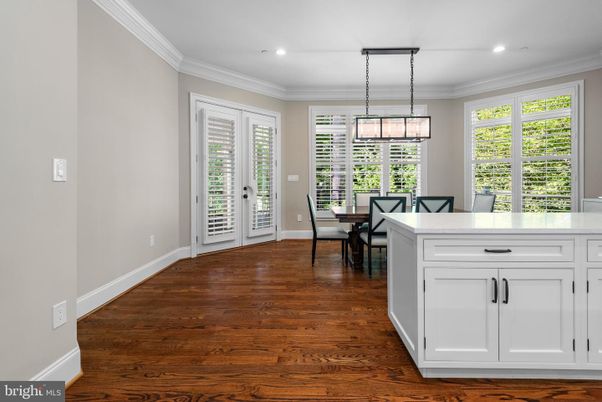 Dining room, Interior, Pendant Lights, Recessed Lighting, Wood Texture Flooring