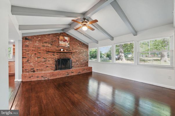 Empty room, Fireplace, Interior, Stone Walls, Wood Texture Flooring