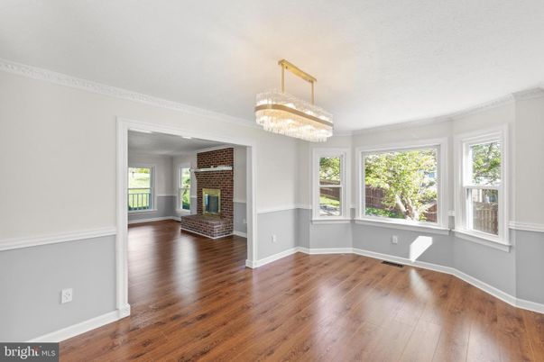 Chandelier, Empty room, Fireplace, Interior, Wood Texture Flooring