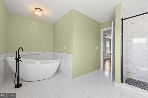 Bathroom, Free Standing Baths, Glass Shower, Interior, Marble, Marble Walls