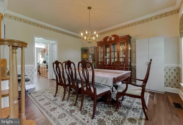 Chandelier, Dining room, Interior, Pendant Lights, Wood Texture Flooring