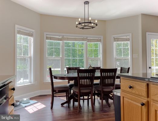 Chandelier, Dining room, Interior, Pendant Lights, Wood Texture Flooring