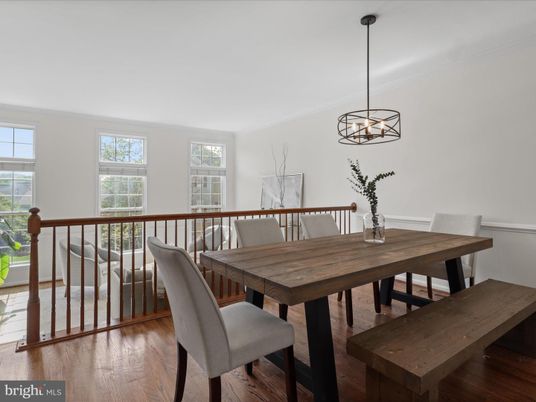 Dining room, Interior, Pendant Lights, Wood Texture Flooring
