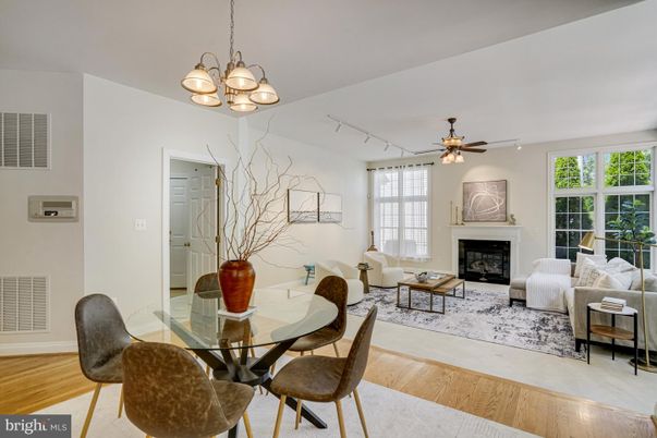 Chandelier, Dining room, Fireplace, Interior, Living room, Wood Texture Flooring