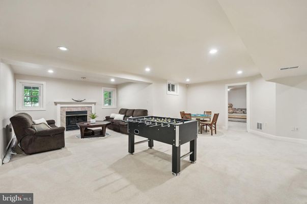 Dining room, Fireplace, Game Room, Interior, Living room, Recessed Lighting