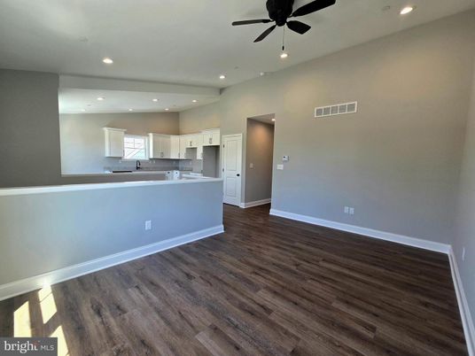 Empty room, Interior, Kitchen, Recessed Lighting, Wood Texture Flooring