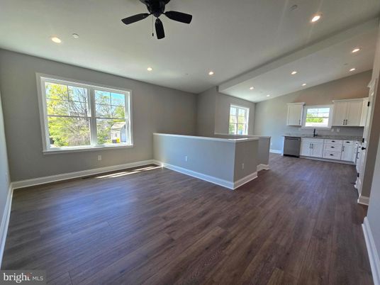 Empty room, Interior, Kitchen, Recessed Lighting, Wood Texture Flooring