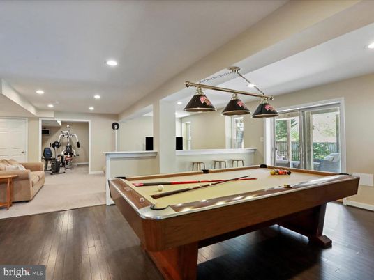Billiard Table, Fitness Equipment, Game Room, Interior, Recessed Lighting, Wood Texture Flooring