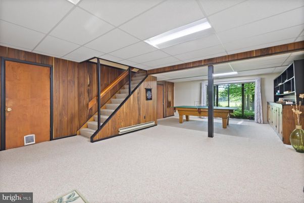 Billiard Table, Game Room, Interior, Recessed Lighting, Wooden Walls