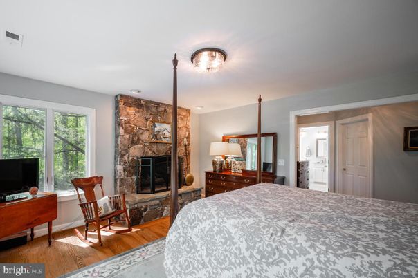 Bedroom, Fireplace, Interior, Wood Texture Flooring