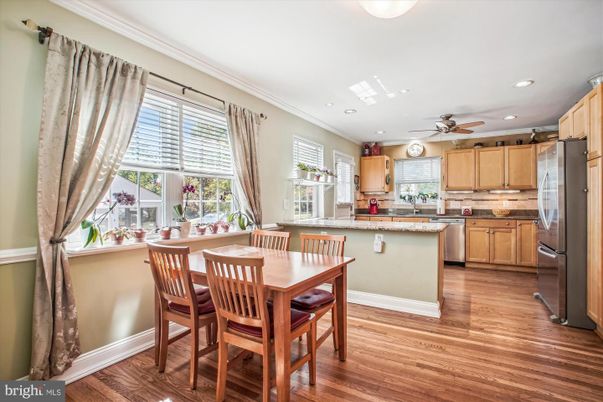 Dining room, Interior, Kitchen, Recessed Lighting, Wood Texture Flooring