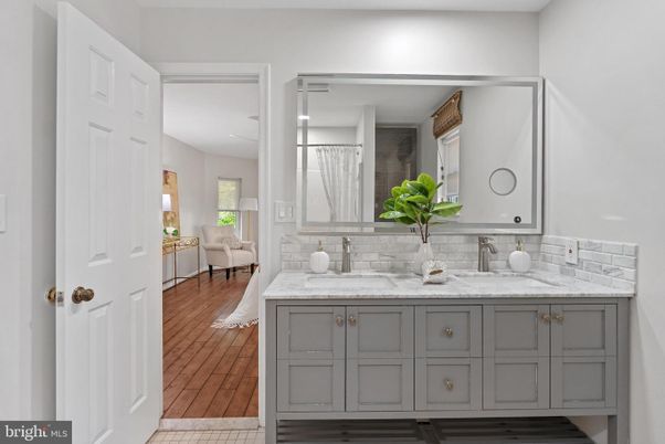 Bathroom, Dual Sink Vanities, Interior, Wood Texture Flooring