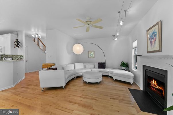 Fireplace, Interior, Living room, Pendant Lights, Wood Texture Flooring