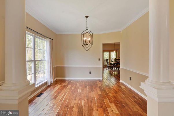 Chandelier, Dining room, Interior, Pendant Lights, Wood Texture Flooring