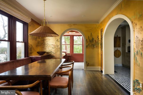Dining room, Interior, Pendant Lights, Recessed Lighting, Wood Texture Flooring