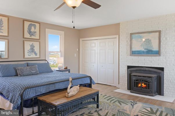 Bedroom, Fireplace, Interior, Stone Walls, Wood Texture Flooring