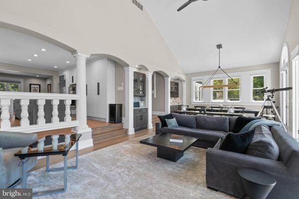 Dining room, Interior, Living room, Pendant Lights, Recessed Lighting, Wood Texture Flooring