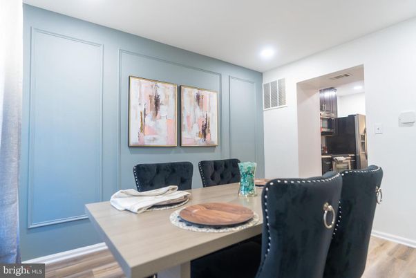 Dining room, Interior, Recessed Lighting, Wood Texture Flooring