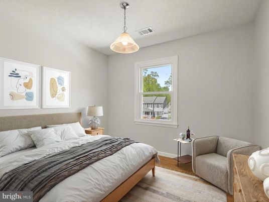 Bedroom, Interior, Pendant Lights, Wood Texture Flooring