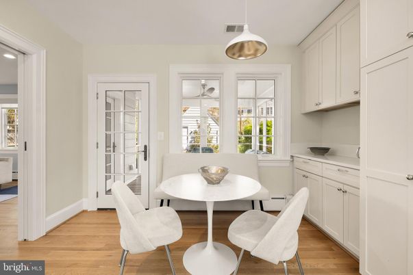 Dining room, Interior, Pendant Lights, Wood Texture Flooring