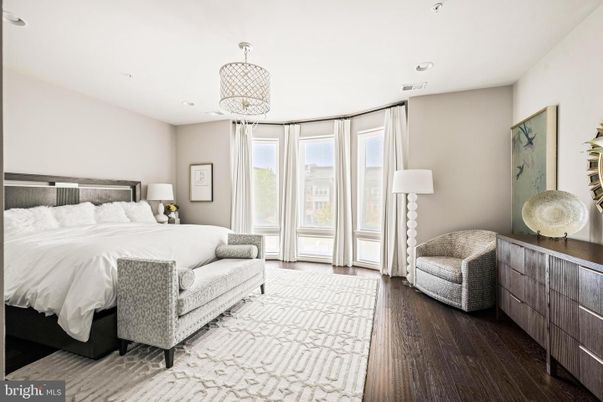 Bedroom, Chandelier, Interior, Recessed Lighting, Wood Texture Flooring