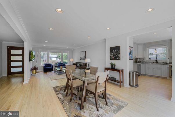 Dining room, Interior, Kitchen, Living room, Recessed Lighting, Wood Texture Flooring