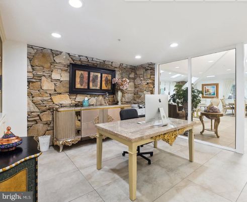 Home Office, Interior, Recessed Lighting, Stone Walls