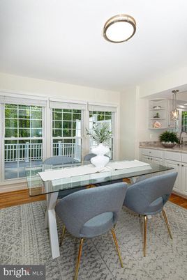 Dining room, Interior, Pendant Lights, Wood Texture Flooring