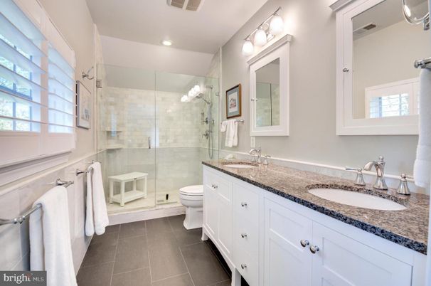 Bathroom, Dual Sink Vanities, Glass Shower, Interior, Recessed Lighting