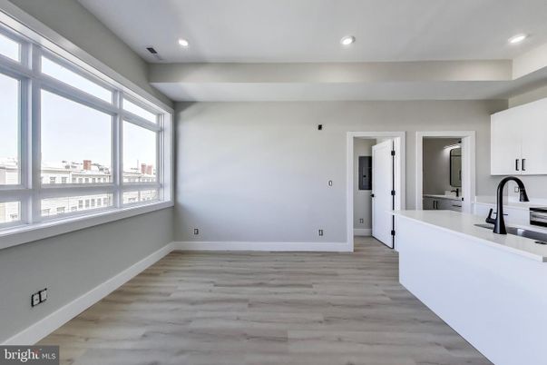 Empty room, Interior, Kitchen, Recessed Lighting, Wood Texture Flooring