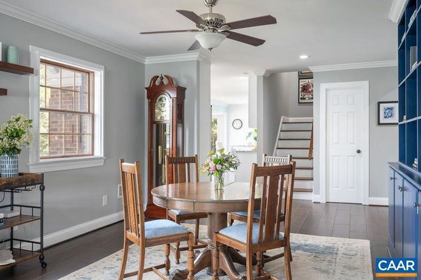 Dining room, Interior, Recessed Lighting, Wood Texture Flooring