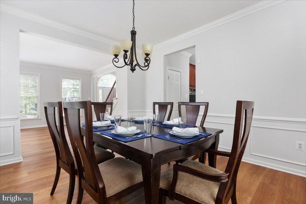 Dining room, Interior, Pendant Lights, Wood Texture Flooring